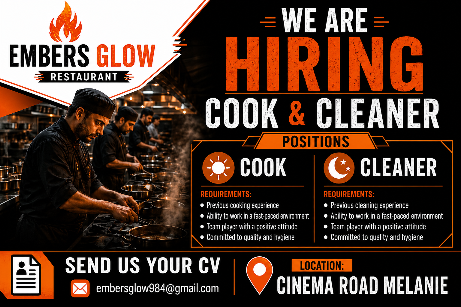 Cooks and cleaners needed